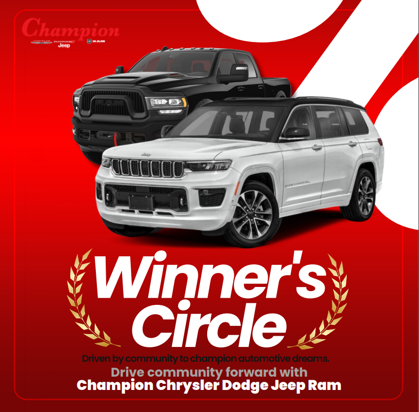 winners cirlce with red background
